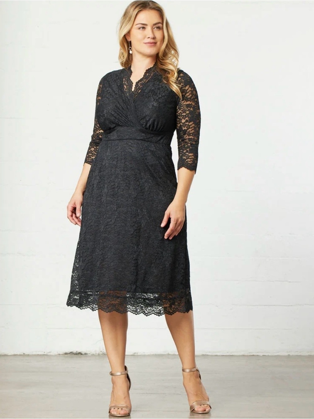 Kiyonna Black Lace Midi Dress in Size XL